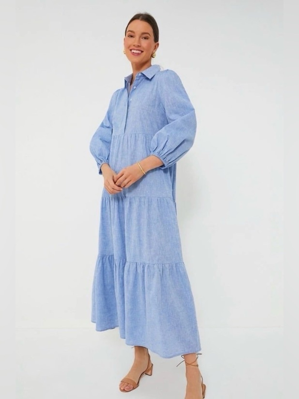Tuckernuck Pomander Place Chambray Mabel Maxi Preppy Boho Chic Resort Dress Sz S